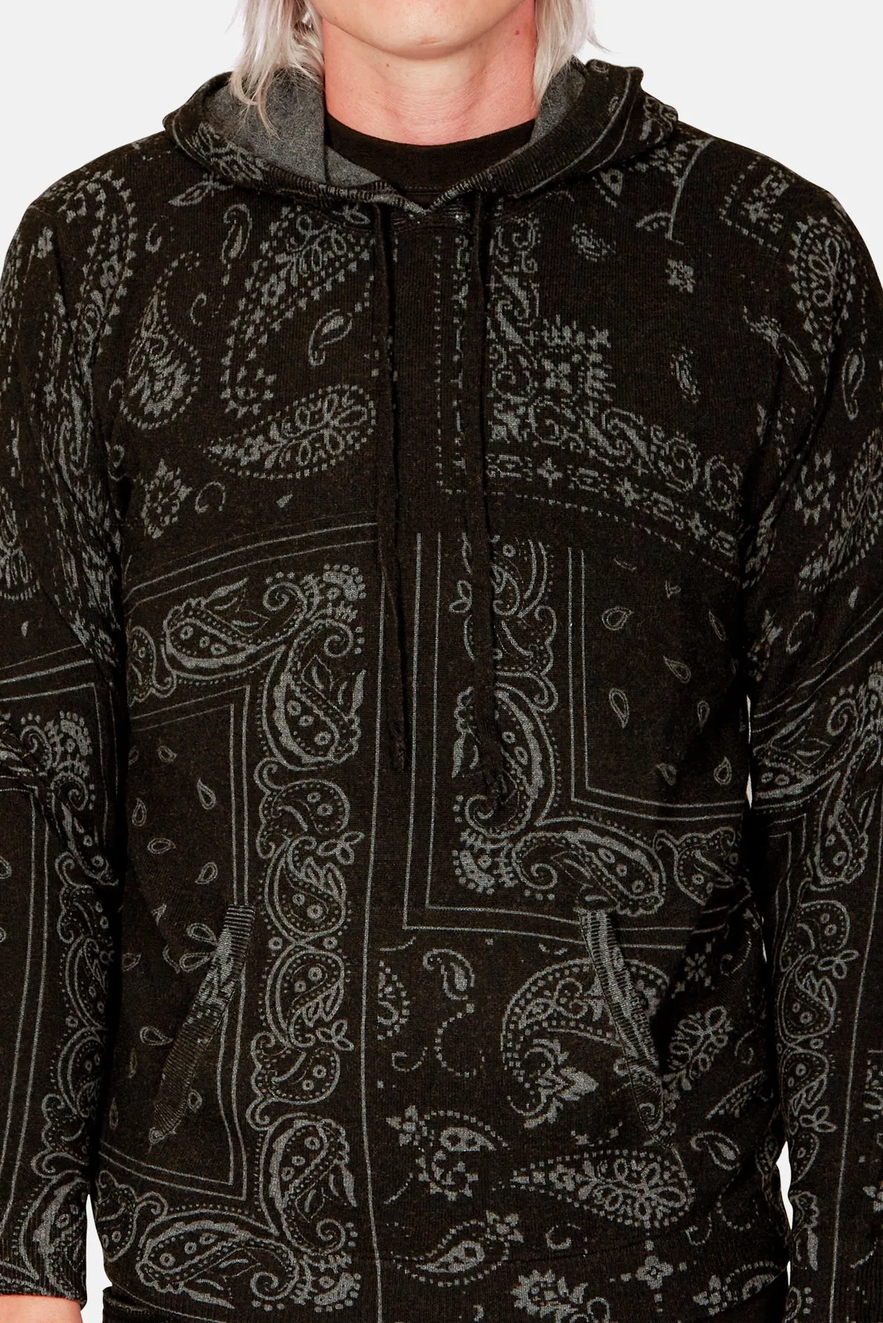 Bandana Print Hoodie Grey/Black