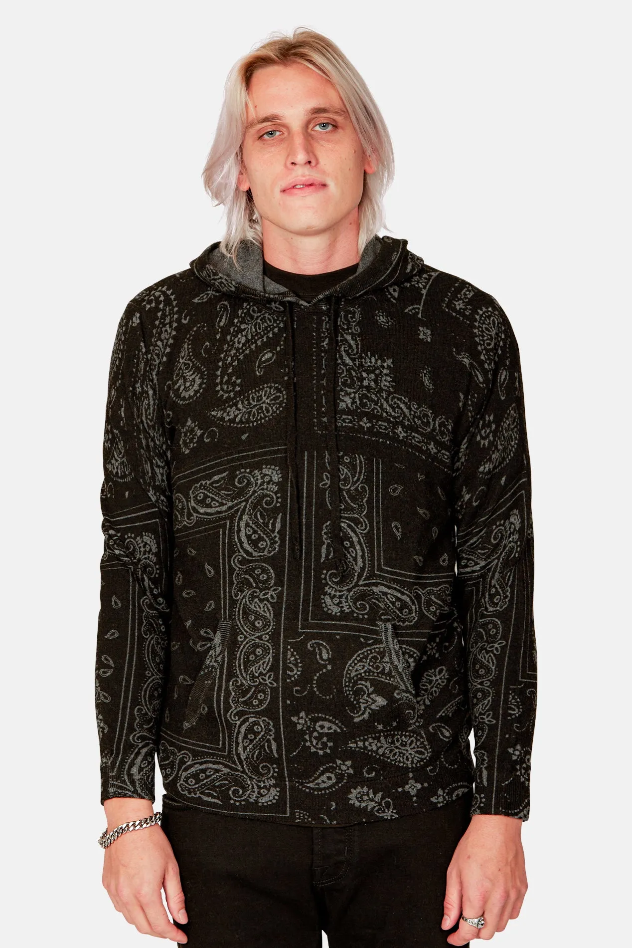 Bandana Print Hoodie Grey/Black