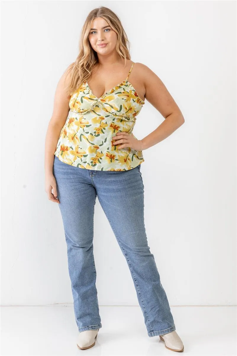 Plus Size Floral Print Sage Woven Tank Top
